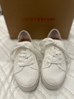Lucky Brand White Knit Platform Sneakers
